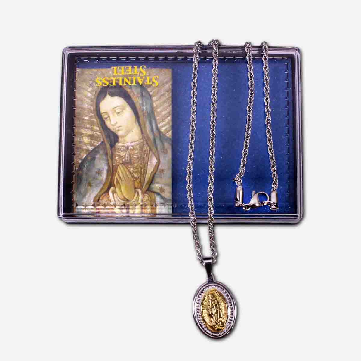 Two Tone Stainless Steel Necklace - Our Lady of Guadalupe - 20 x 3 x