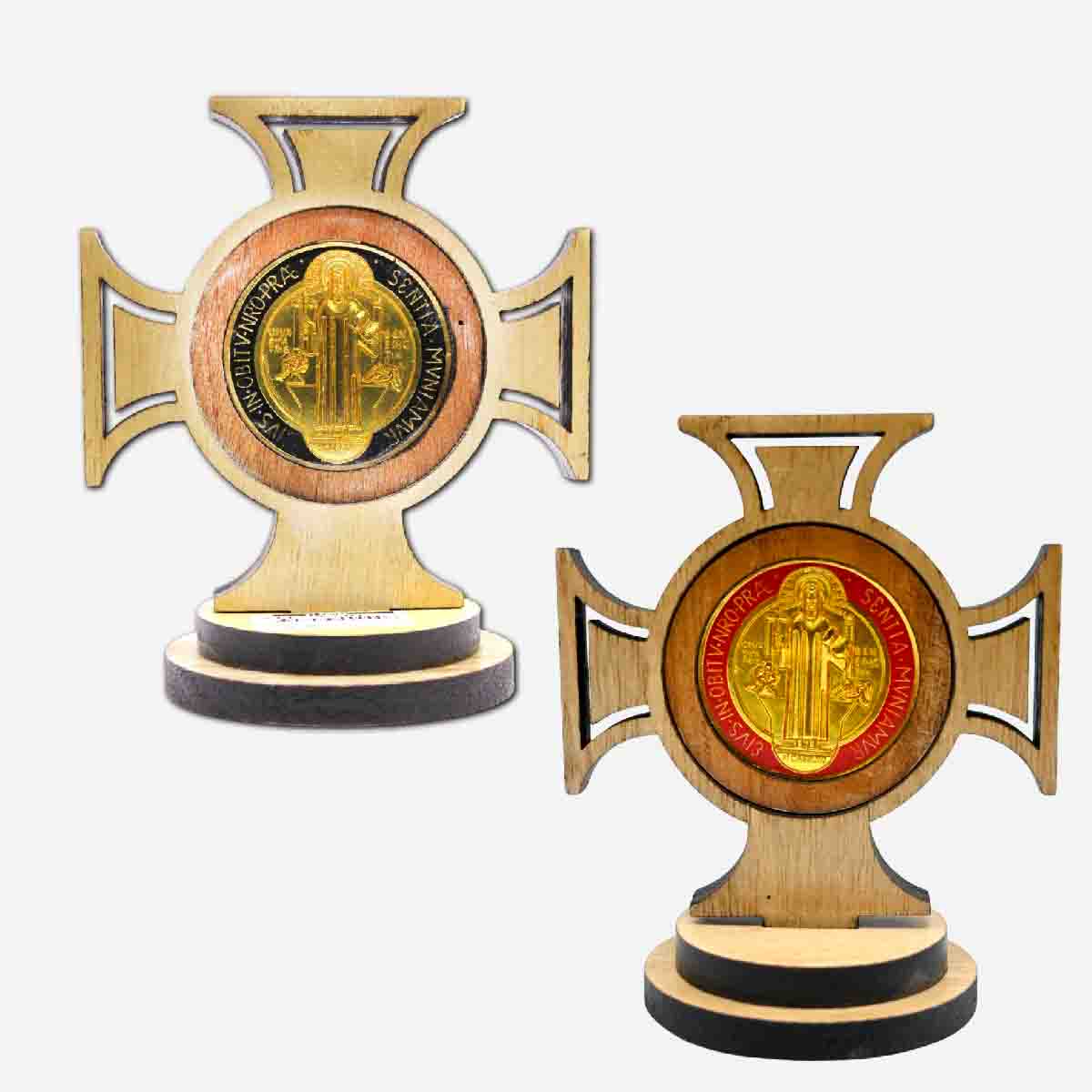 WOODEN CROSS WITH SAINT BENEDICT MEDAL