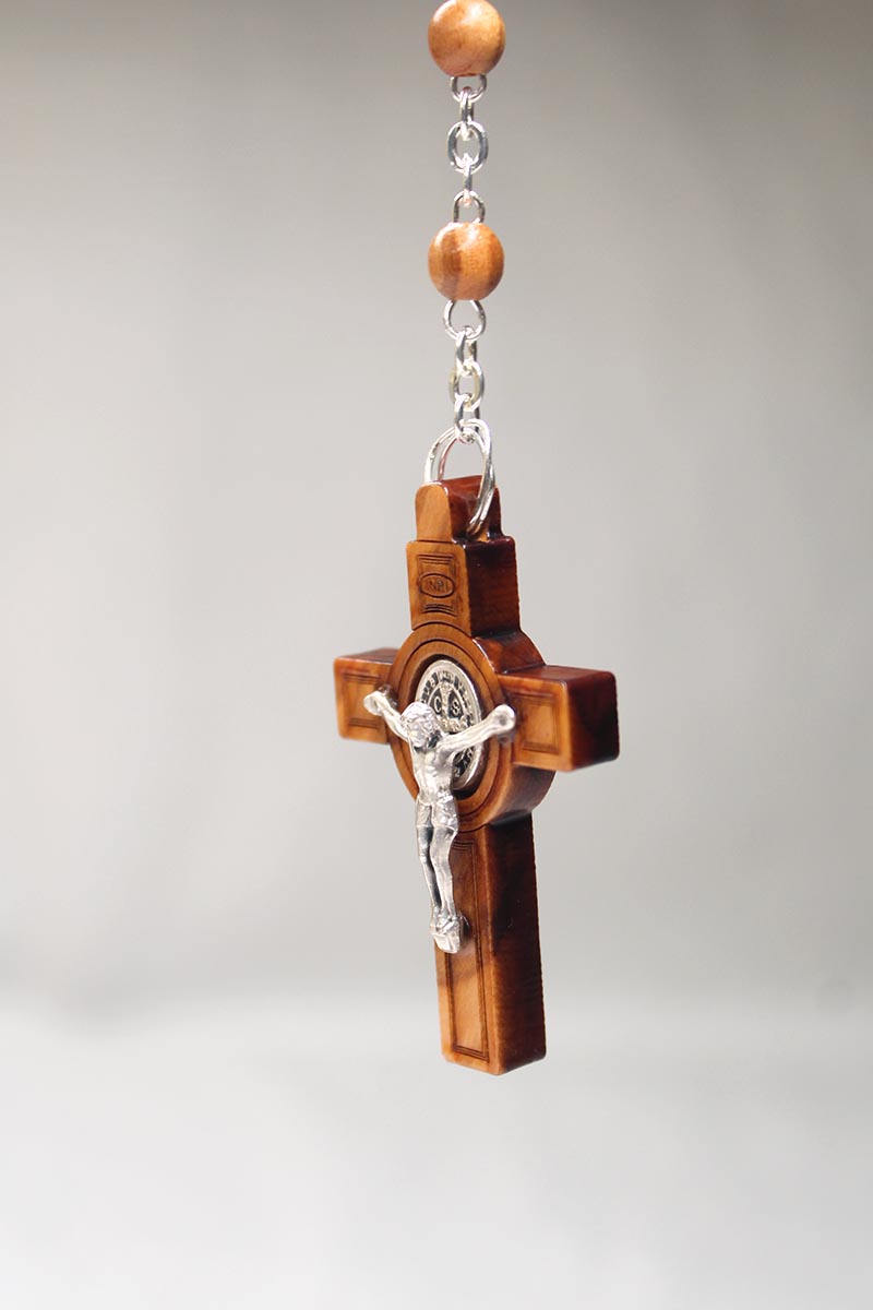 Wooden Rosary with Saint Benedict Medal - Made in Italy