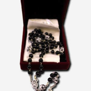 Black Glass Beads Rosary with Ceramic