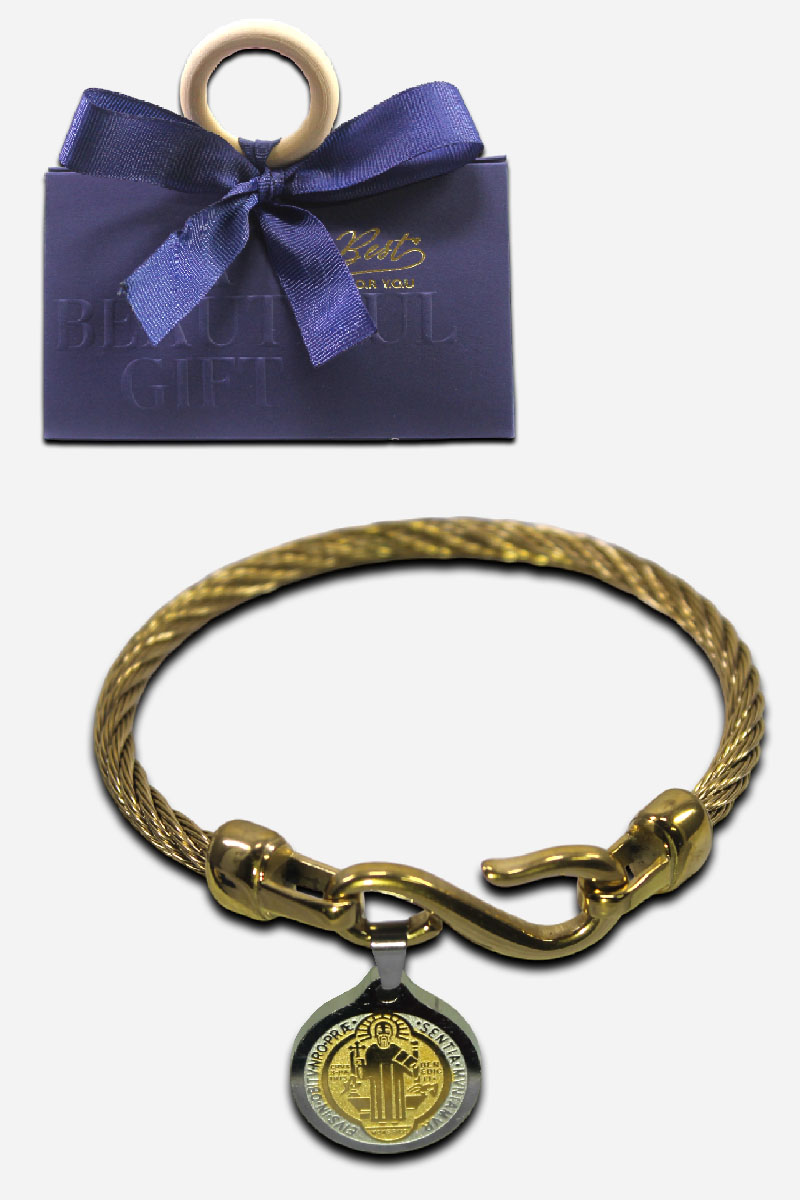 BRACELET WITH SAINT BENEDICT MEDAL - 6 X - BLUE GIFTBOX