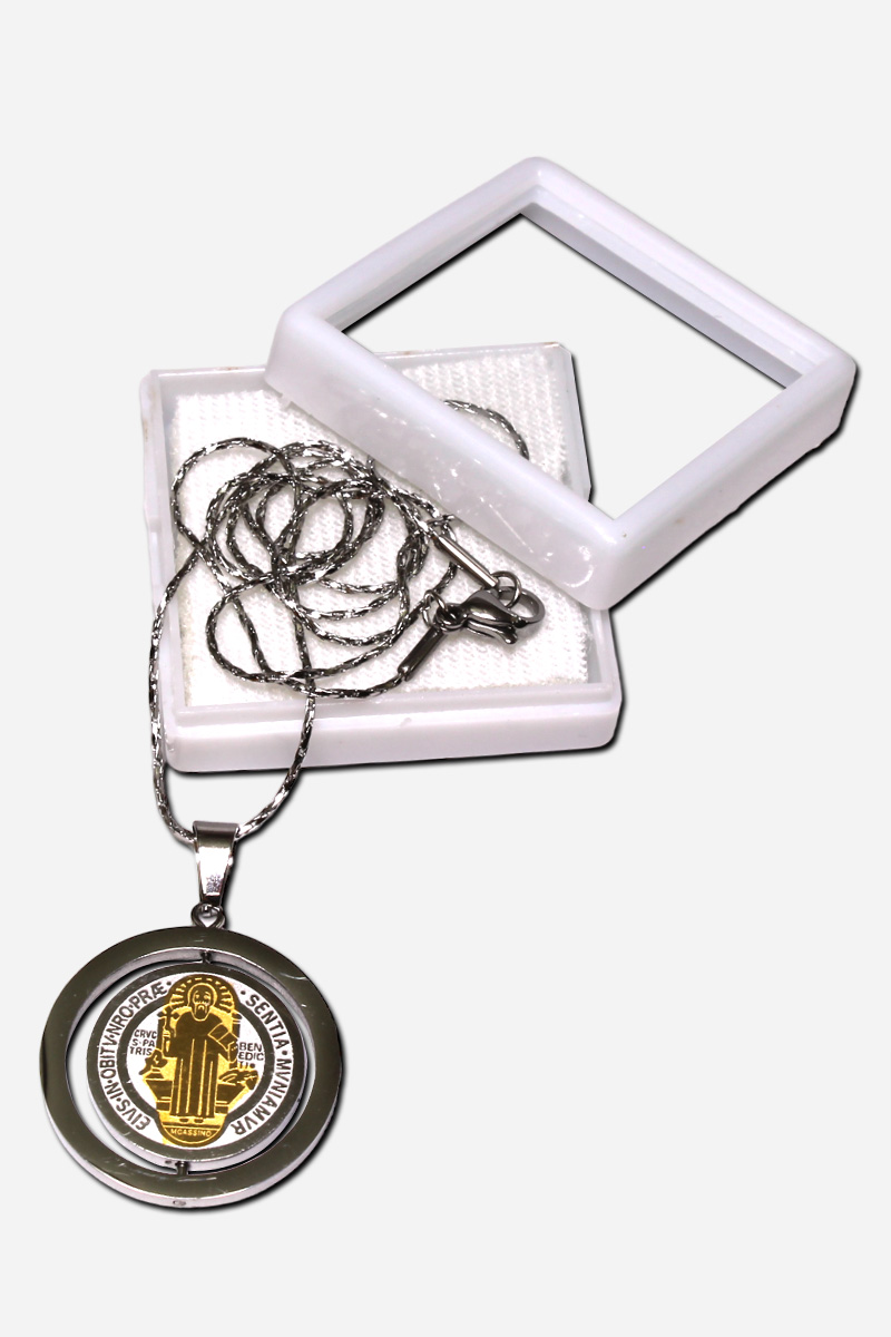 Saint Benedict Medal Necklace with Rotating Pendant