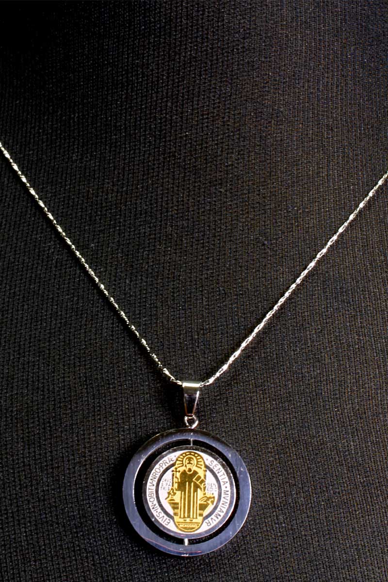 Saint Benedict Medal Necklace with Rotating Pendant - Image 2