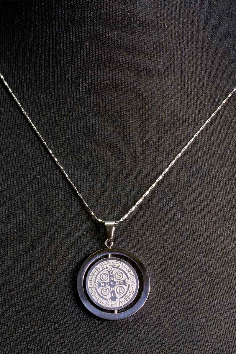 Saint Benedict Medal Necklace with Rotating Pendant - Image 3