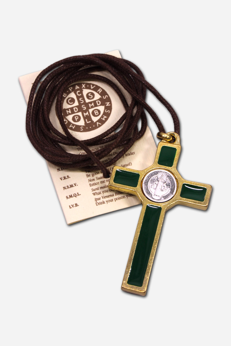 Cross Necklace with Saint Benedict Medal - Green Gold 3 x Made in Italy - Image 3