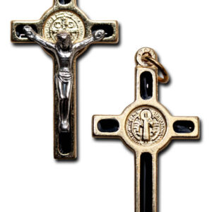 Cross Pendant with Saint Benedict Medal - Gold Colored Black