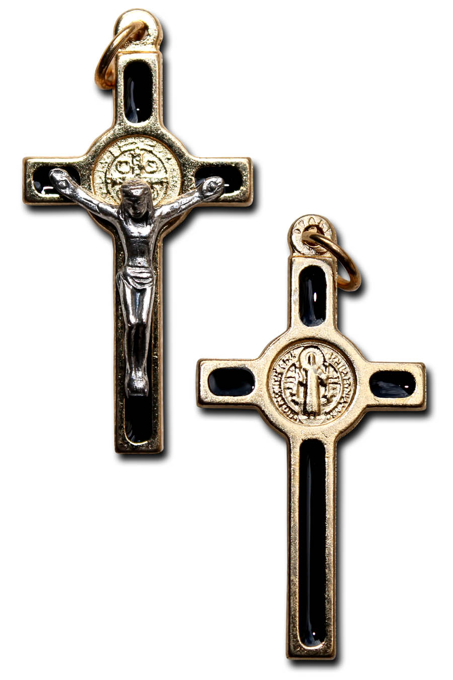 Cross Pendant with Saint Benedict Medal - Gold Colored Black