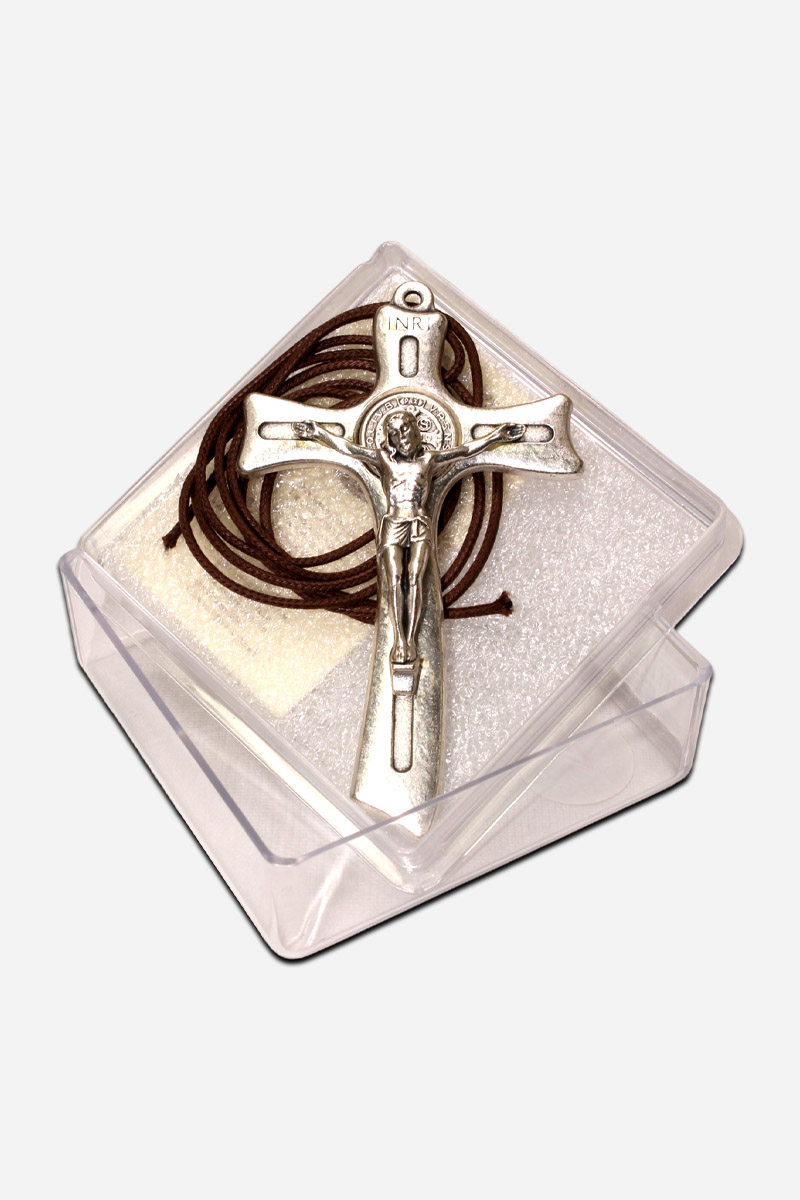 Cross Necklace with St Benedict - Nickel