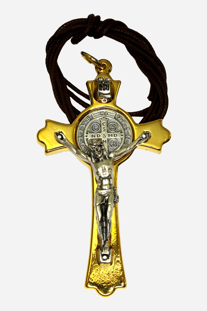 CRUCIFIX WITH SAINT BENEDICT MEDAL - GOLD FINISH 4 x