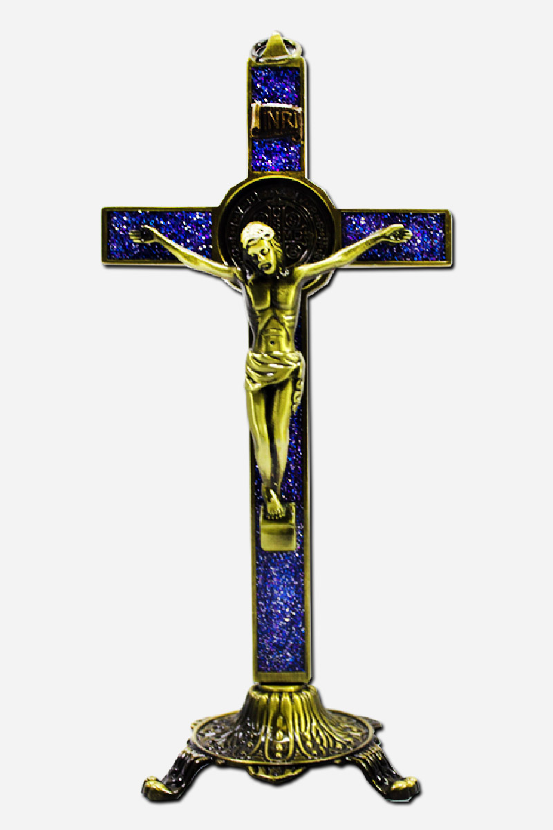 CROSS WITH SAINT BENEDICT MEDAL - Blue 4 x