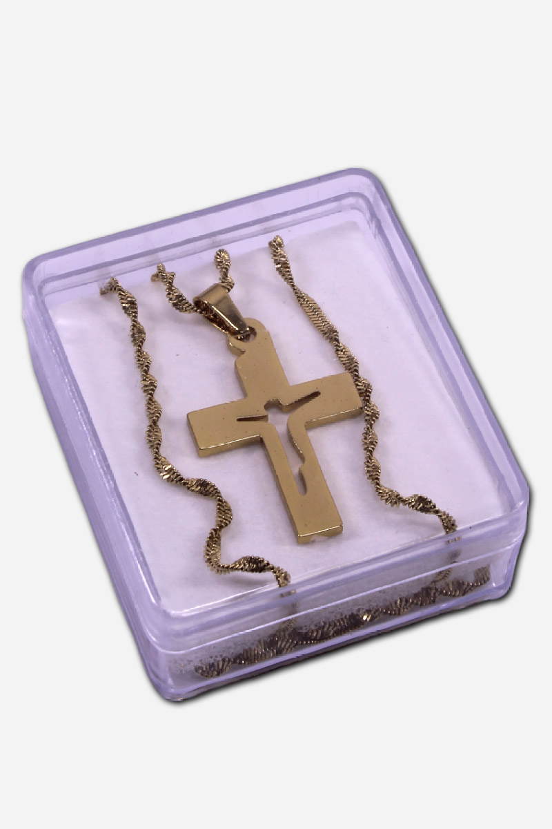 CRUCIFIX NECKLACE GOLD COLORED - 12 X - Image 3