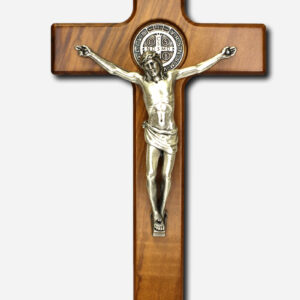 WALL MOUNTED CRUCIFIX WITH SAINT BENEDICT MEDAL - 8 INCHES