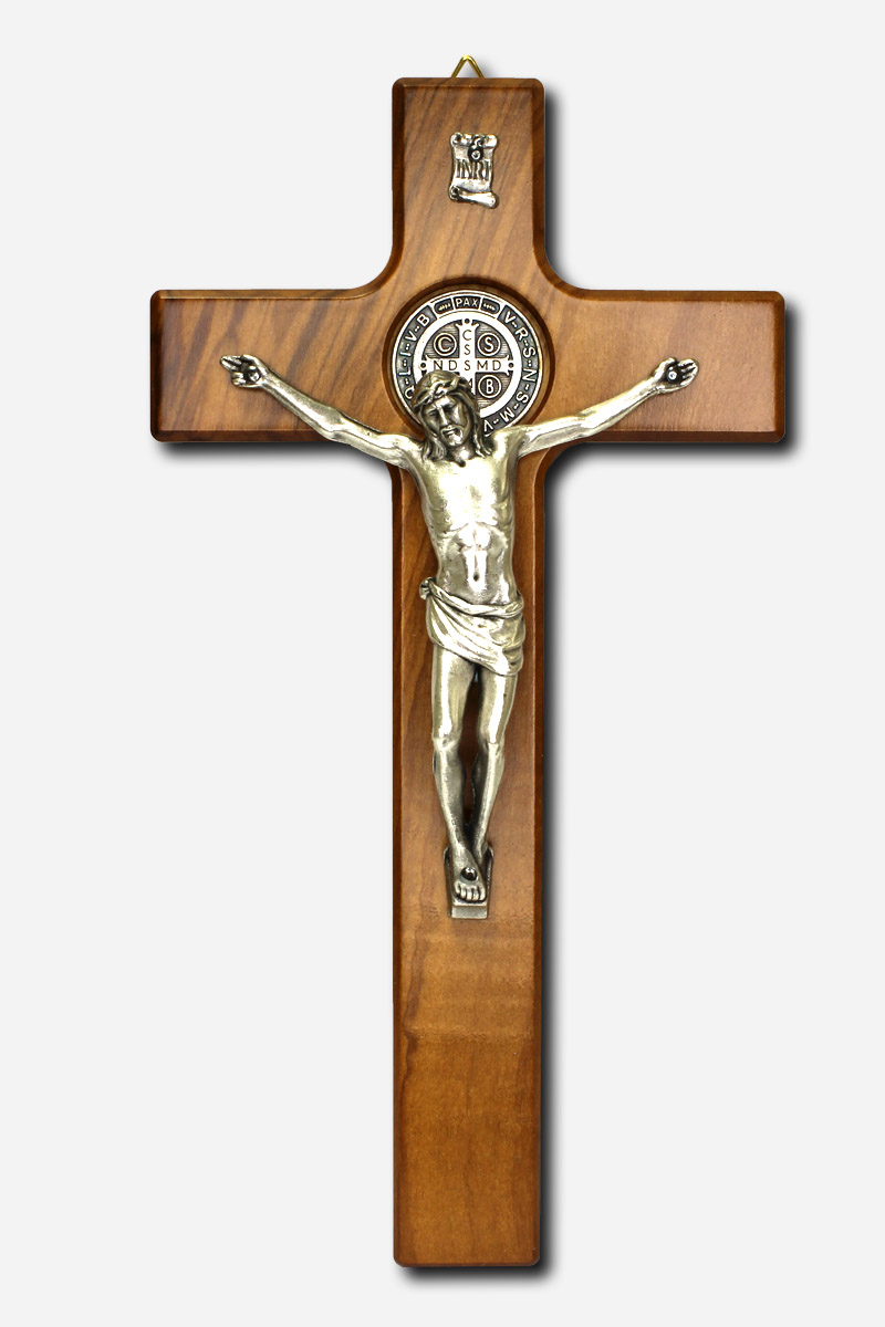 WALL MOUNTED CRUCIFIX WITH SAINT BENEDICT MEDAL - 8 INCHES