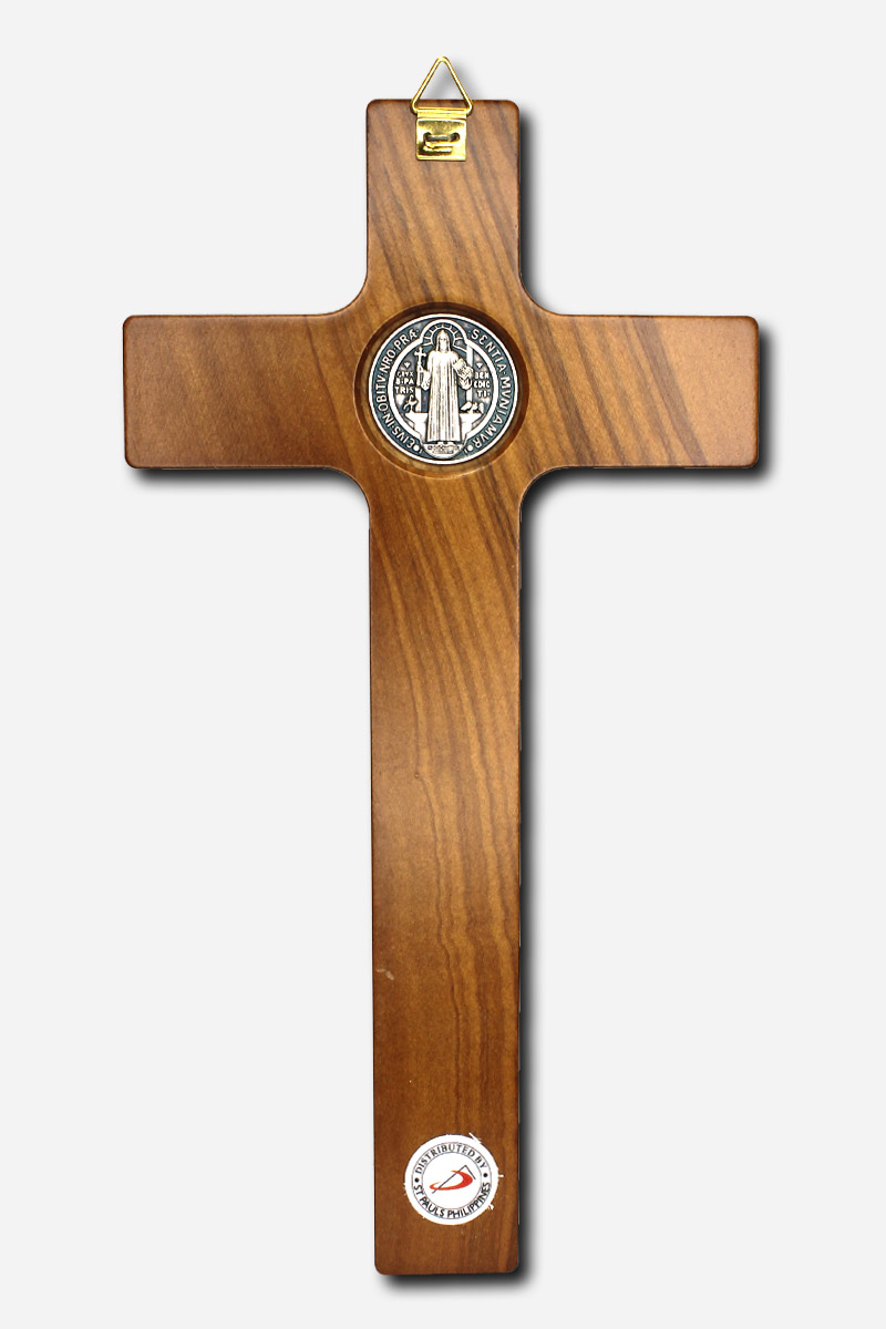WALL MOUNTED CRUCIFIX WITH SAINT BENEDICT MEDAL - 8 INCHES - Image 3