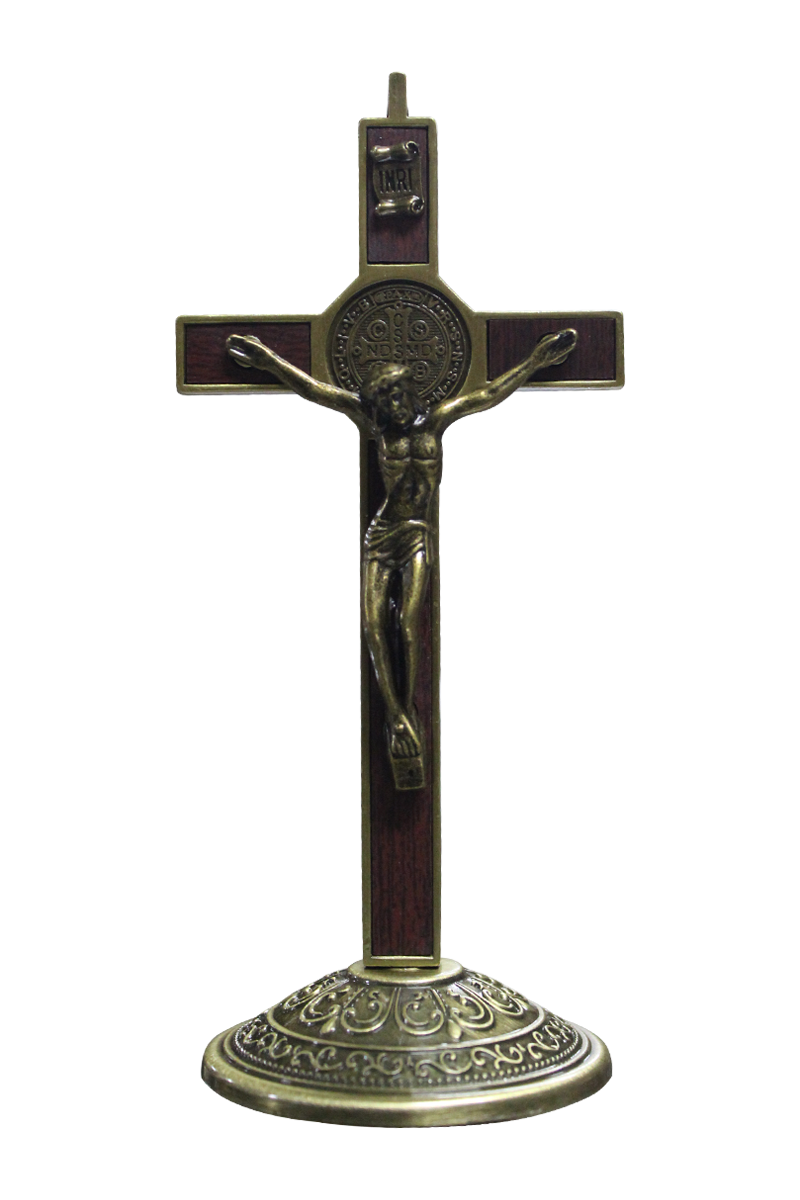 Crucifix with Saint Benedict Medal - removable stand - Bronze