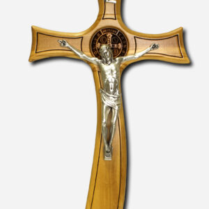 WALL MOUNTED CRUCIFIX WITH SAINT BENEDICT MEDAL - OLIVE WOOD MADE IN ITALY
