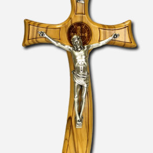 CRUCIFIX WITH SAINT BENEDICT MEDAL - 8 INCHES OLIVE WOOD MADE IN ITALY