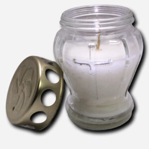 Candle In Glass Cross Design with Cover - White