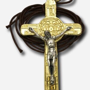 Cross Necklace with Saint Benedict Medal - Gold