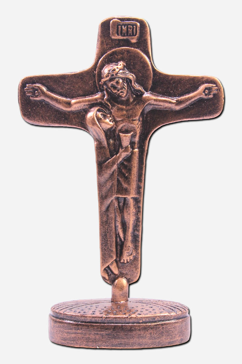 Cross Standing with Mary - Copper Finish -