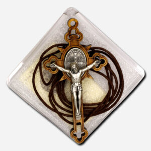 Cross with Saint Benedict Medal Necklace 9cm - Olive Wood Italy