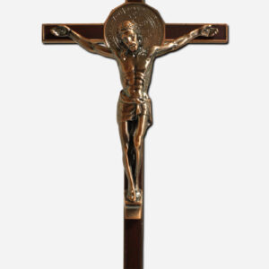 Crucifix with Saint Benedict Medal - 13 Inches - Copper Finish