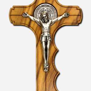 Holding Cross with Saint Benedict Medal - Olive Wood Italy