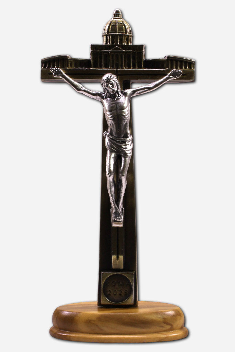 Jubilee Standing Crucifix - 7 x 4 x 16 cm - Made in Italy - Bronze