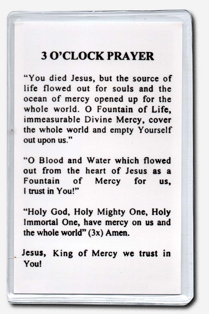 Divine Mercy - 3 OClock Prayer Laminated Stampita - Image 2