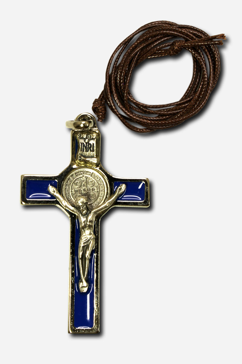 Cross Necklace with Saint Benedict Medal - Nickel Blue - 3 x - Made in Italy
