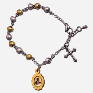 Two Tone Stainless Steel Bracelet Rosary with Saint Benedict - Beads