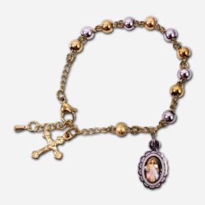 Two Tone Stainless Steel Bracelet Rosary with Divine Mercy - Beads
