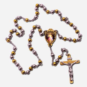 Two Tone Stainless Steel Rosary - with Divine Mercy - 6mm Beads