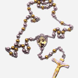 Two Tone Stainless Steel Rosary - with Saint Padre Pio - Beads