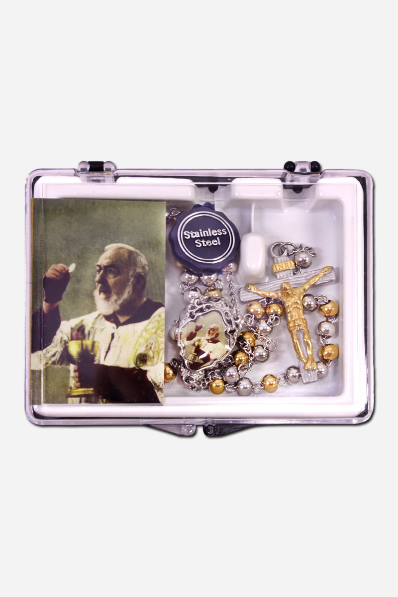 Two Tone Stainless Steel Rosary - with Saint Padre Pio - Beads - Image 3