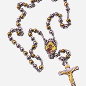 Two Tone Stainless Steel Rosary - with Mother of Perpetual Help - Beads