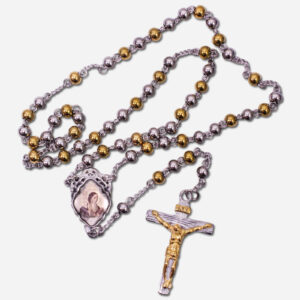Two Tone Stainless Steel Rosary - with Saint Benedict - Beads