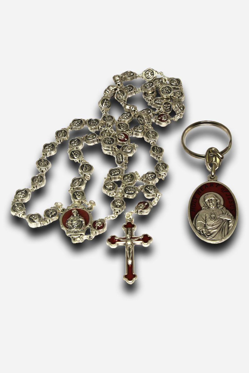Rosary and Key Chain with Case - Sacred Heart