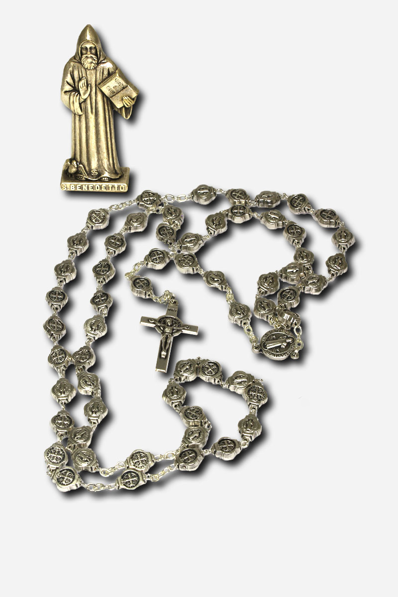 Rosary and Saint Benedict Image with Case - Made in Italy
