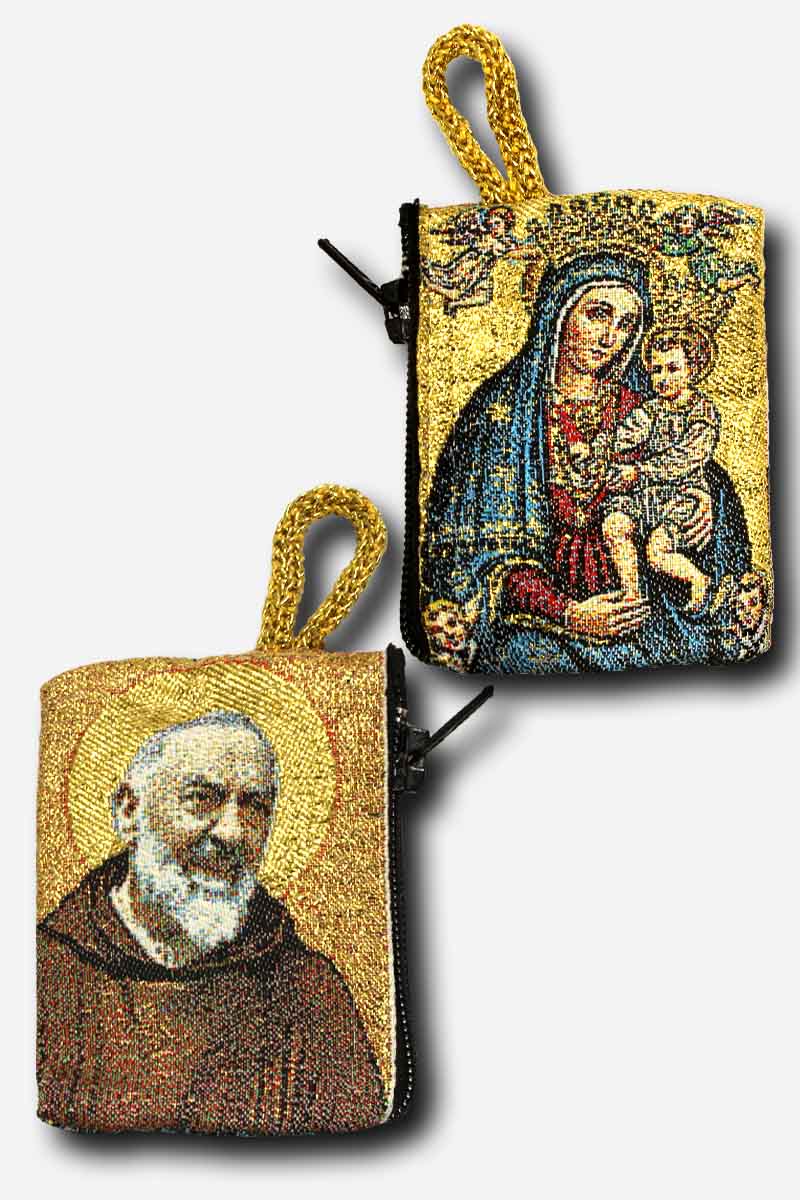 Rosary Pouch Small - Our Mother of Perpetual Help and Saint Pio Made in Italy