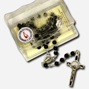 Rosary with Saint Benedict Medal - Silver-Black Made in Italy