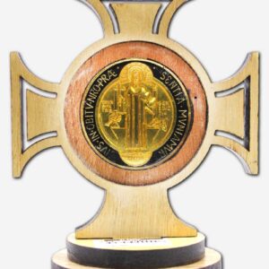WOODEN CROSS WITH SAINT BENEDICT MEDAL - BLACK