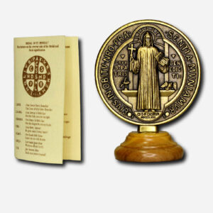Saint Benedict Medal with Stand - ROUND BIG 7 cm