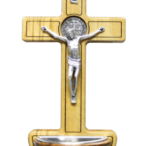 Crucifix with Saint Benedict Medal and Font - 7 Inches - Made in Italy