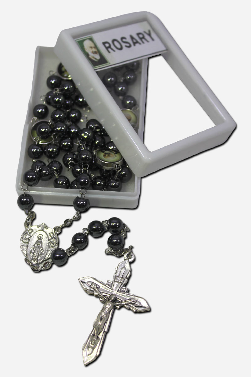 SAINT PADRE PIO HEMATITE ROSARY -