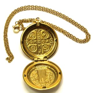 SAINT BENEDICT MEDAL LOCKET NECKLACE - GOLD