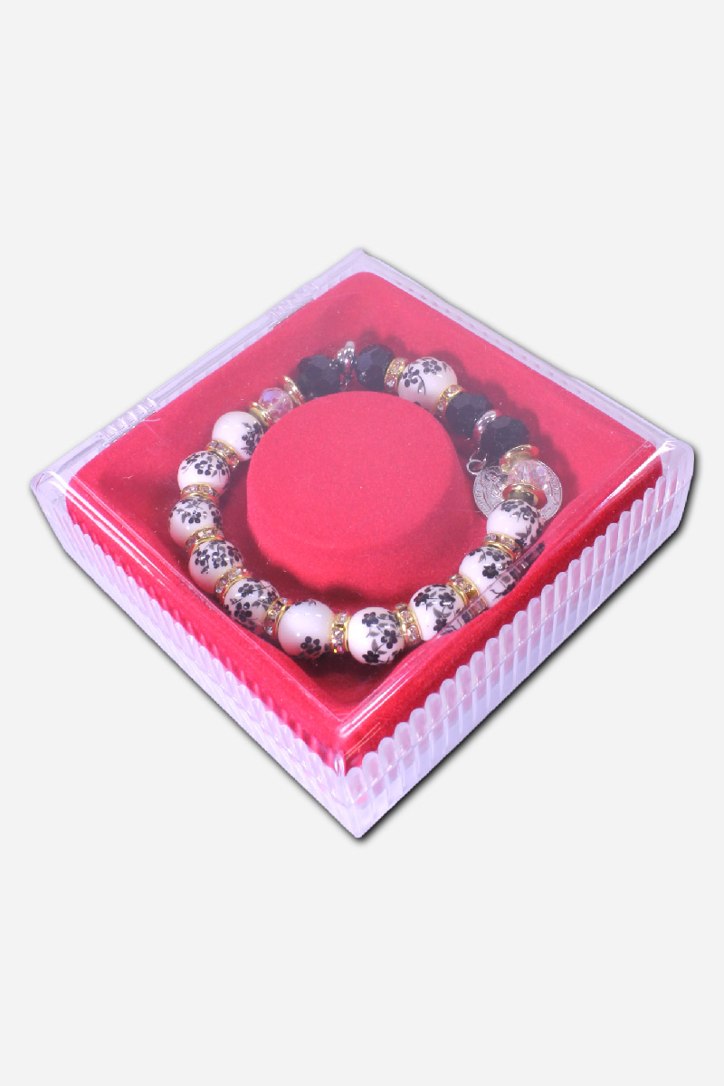 STRETCHABLE CERAMIC ROSARY BRACELET WITH SAINT BENEDICT MEDAL BLACK - Image 3