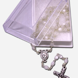 Small White Plastic Rosary from Italy - 4mm
