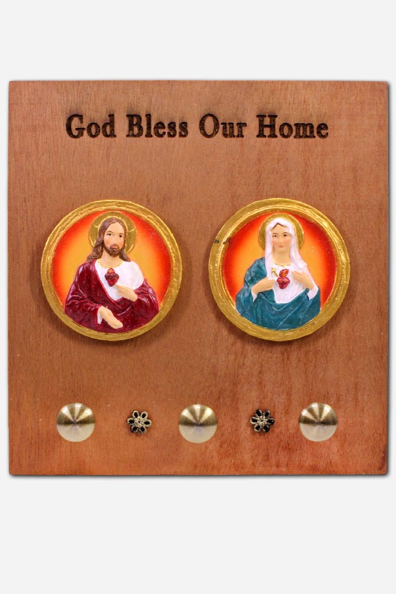 TWO HEARTS OF JESUS AND MARY KEY HOLDER - 7 X 7.