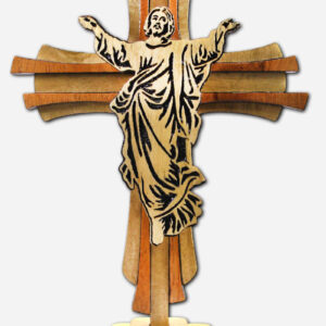 WOOD CROSS WITH RISEN CHRIST - ENGRAVED 10 INCHES
